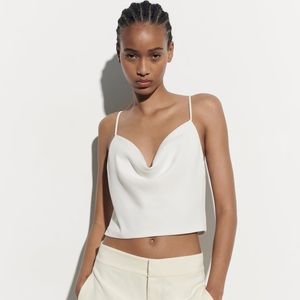 Zara White FLUID NECKLINE CROP TOP. Size M